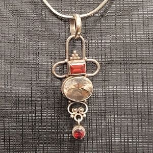 Garnet, Smokey Quartz & Sterling Silver Pendant